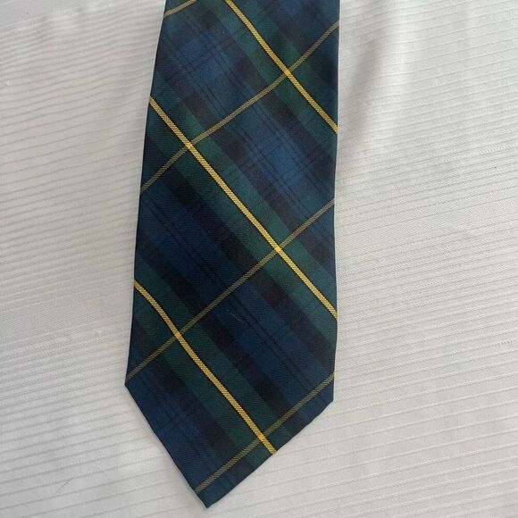 Abercrombie & Fitch Vintage Green Blue Plaid Necktie Tie - Picture 2 of 6
